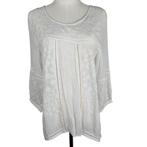 NWT Monoreno Anthropologie White Embroidered Boho Tunic Top Small